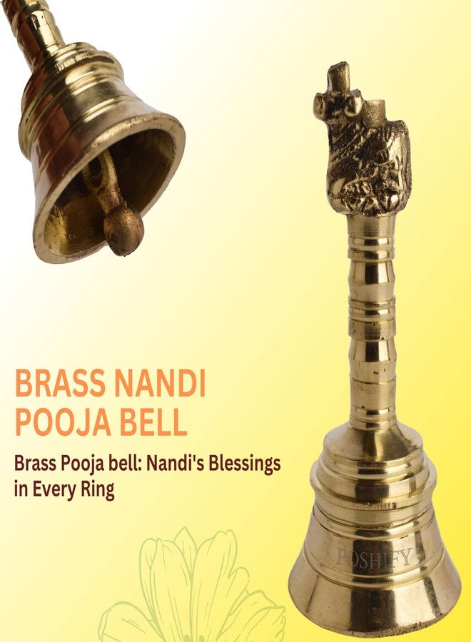POSHIFY Brass Pooja Bell - Nandi Design on Top, Handcrafted Traditional Indian Bell for Puja, Meditation, Spiritual Practices, and Home Decor - Image 3